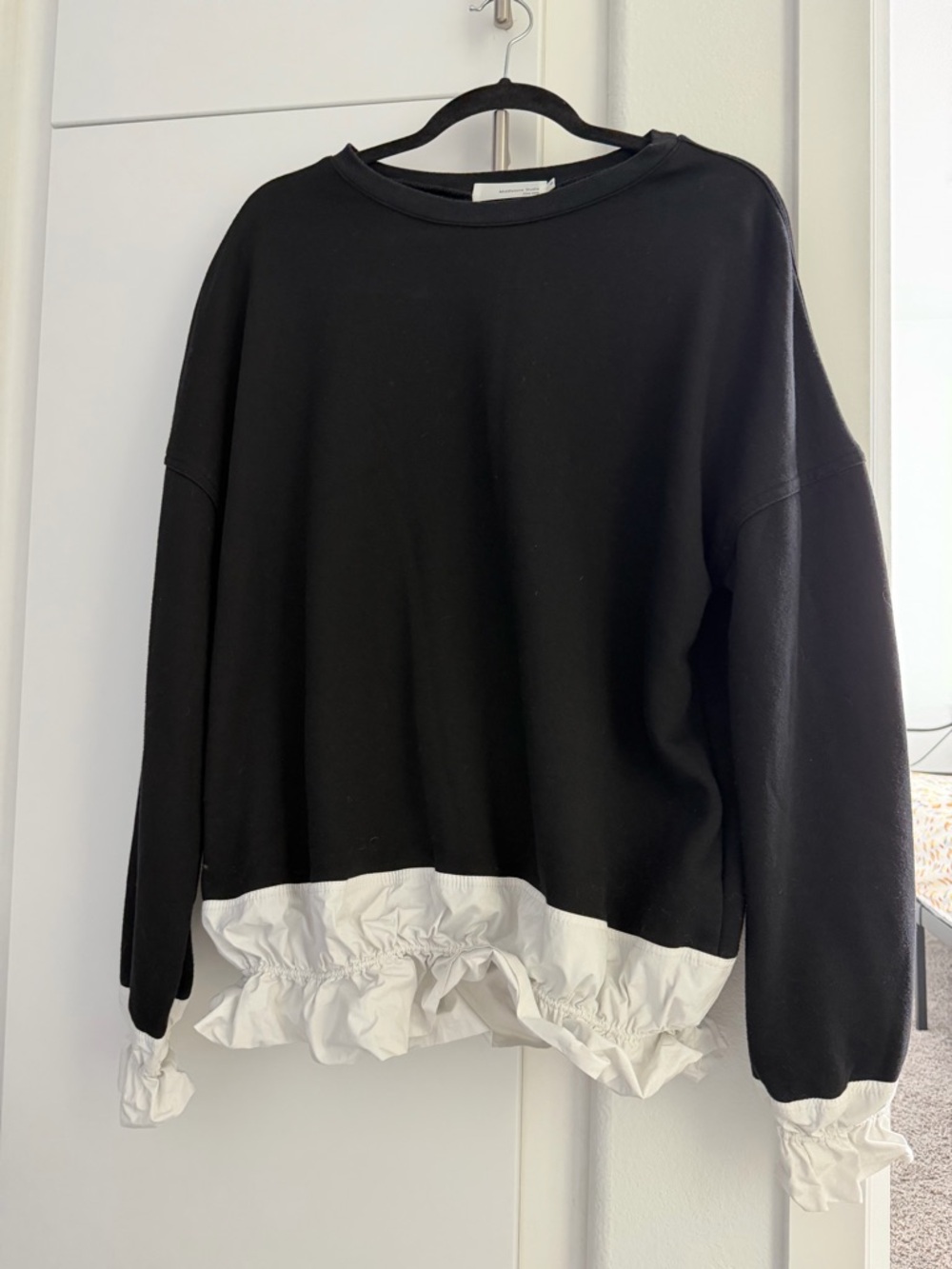 Black and White Ruffle Hem Women's Top